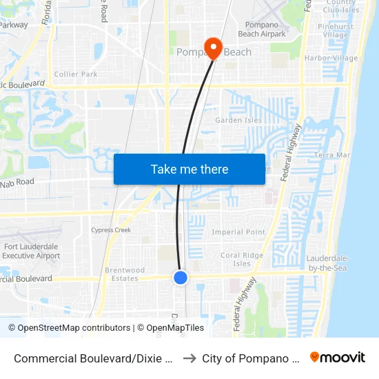 Commercial Boulevard/Dixie Highway to City of Pompano Beach map