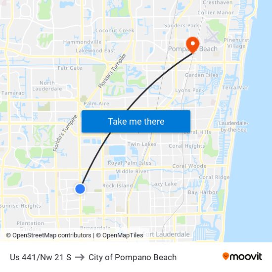 Us 441/Nw 21 S to City of Pompano Beach map