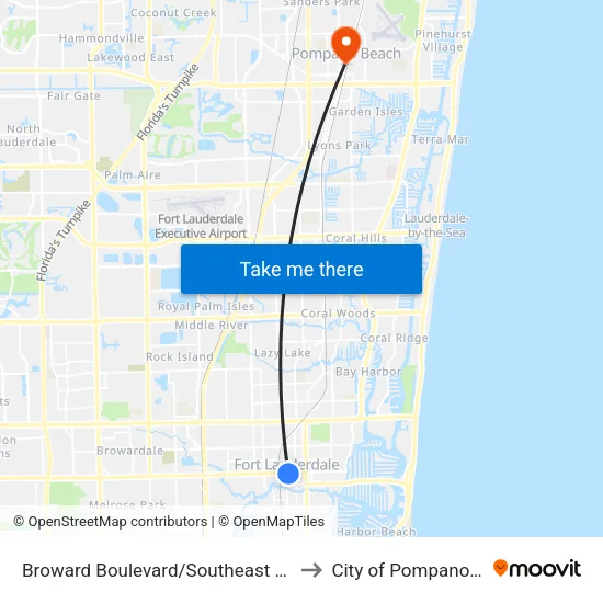 Broward Boulevard/Southeast 1st Avenue to City of Pompano Beach map