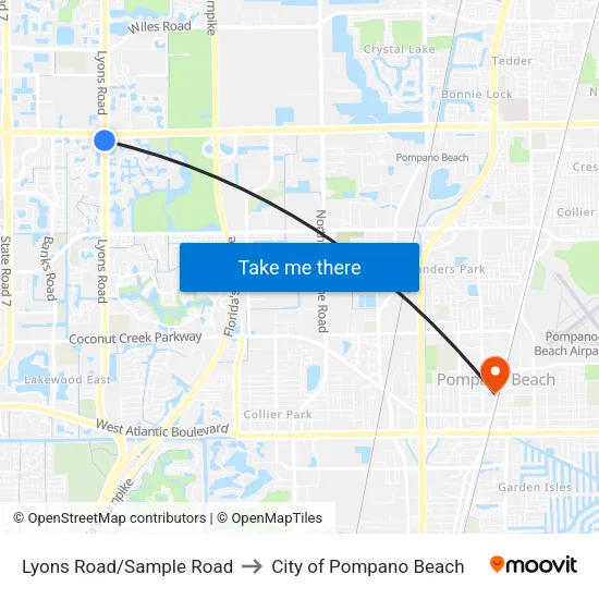 Lyons Road/Sample Road to City of Pompano Beach map