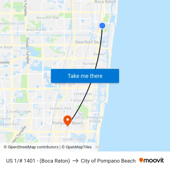 US 1/# 1401 - (Boca Raton) to City of Pompano Beach map