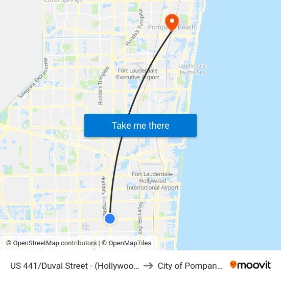 US 441/Duval Street - (Hollywood Boulevard) to City of Pompano Beach map