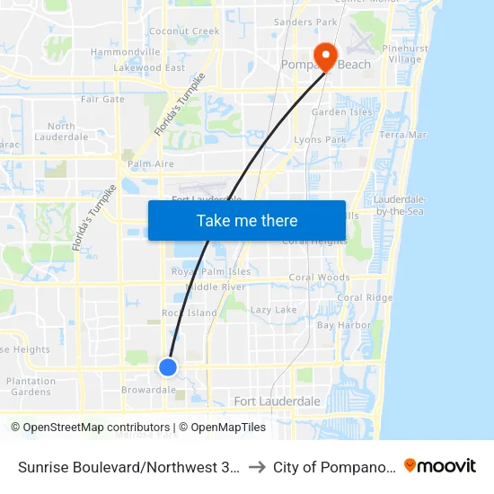 Sunrise Boulevard/Northwest 31st Avenue to City of Pompano Beach map