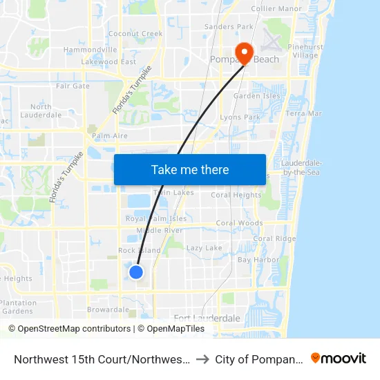 Northwest 15th Court/Northwest 27th Avenue to City of Pompano Beach map