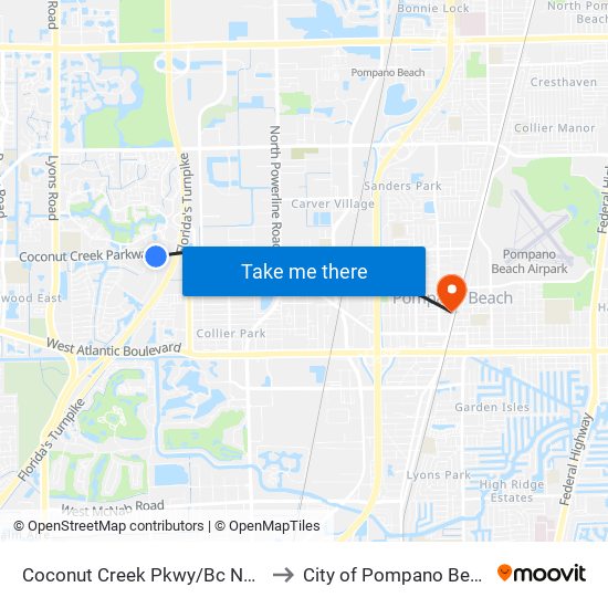 Coconut Creek Pkwy/Bc North to City of Pompano Beach map