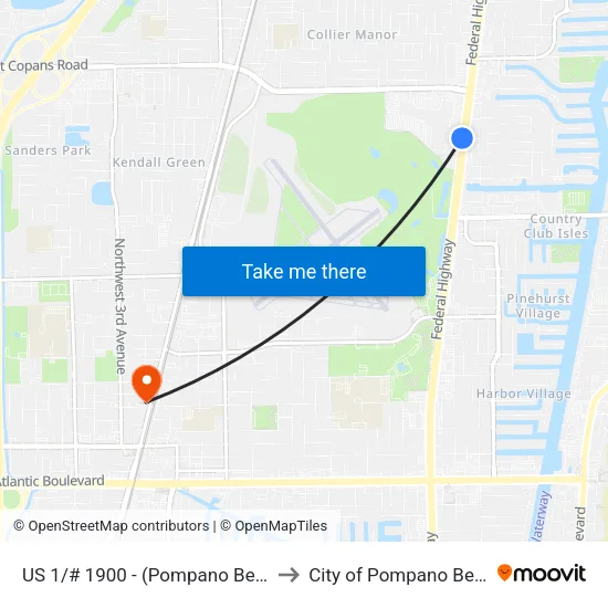 US 1/# 1900 - (Pompano Beach) to City of Pompano Beach map