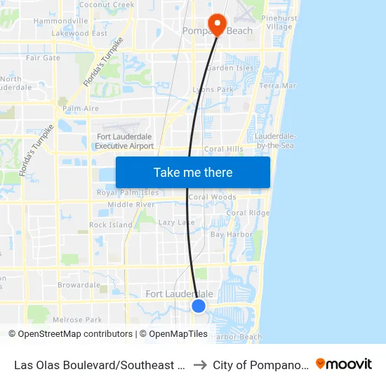 Las Olas Boulevard/Southeast 9th Avenue to City of Pompano Beach map