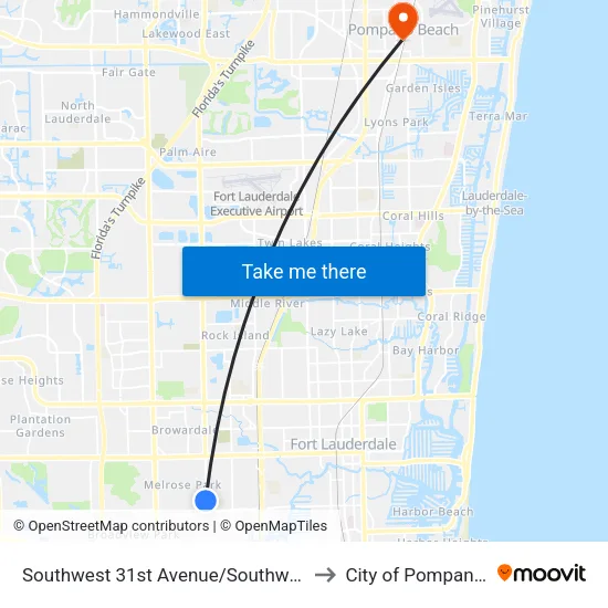 Southwest 31st Avenue/Southwest 11th Street to City of Pompano Beach map