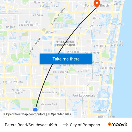 Peters Road/Southwest 49th Avenue to City of Pompano Beach map