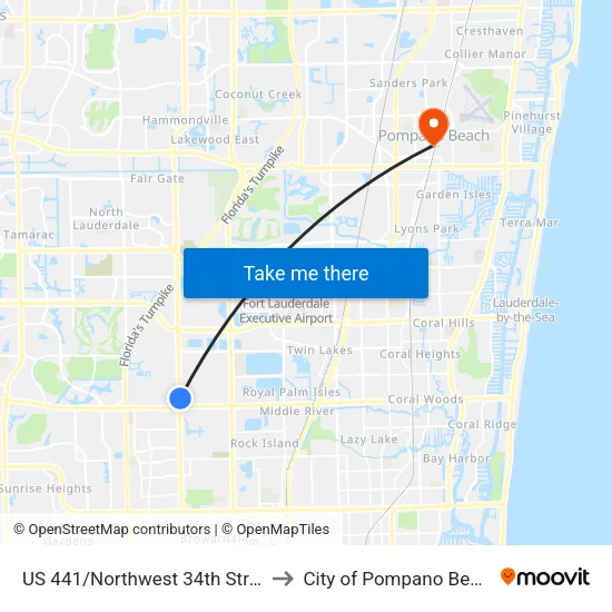 US 441/Northwest 34th Street to City of Pompano Beach map