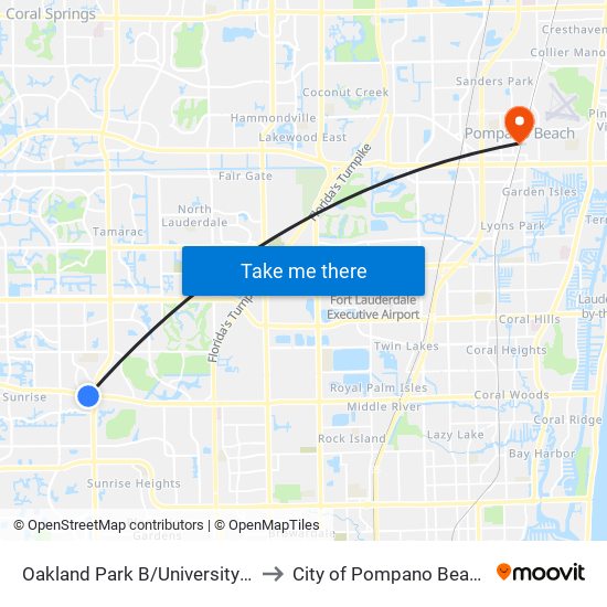 OAKLAND PARK B/UNIVERSITY D to City of Pompano Beach map