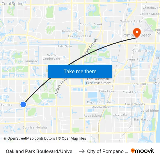 Oakland Park Boulevard/University Drive to City of Pompano Beach map