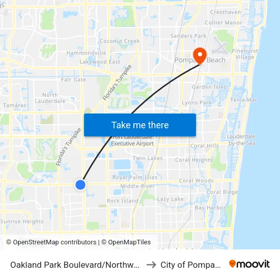 Oakland Park Boulevard/Northwest 43rd Avenue to City of Pompano Beach map
