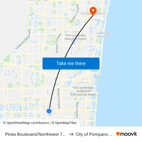 Pines Boulevard/Northwest 77th Way to City of Pompano Beach map