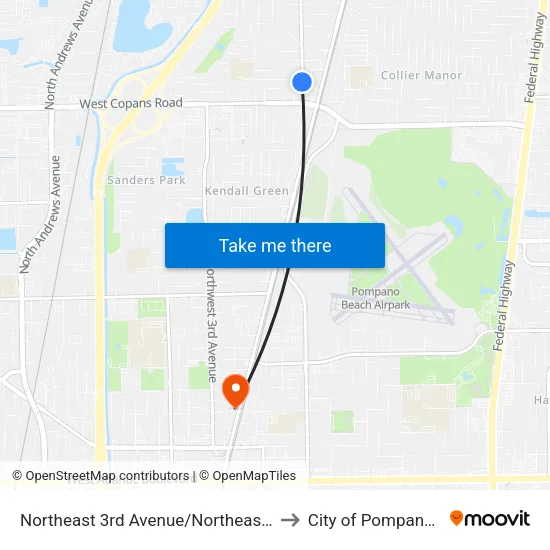Northeast 3rd Avenue/Northeast 25th Street to City of Pompano Beach map