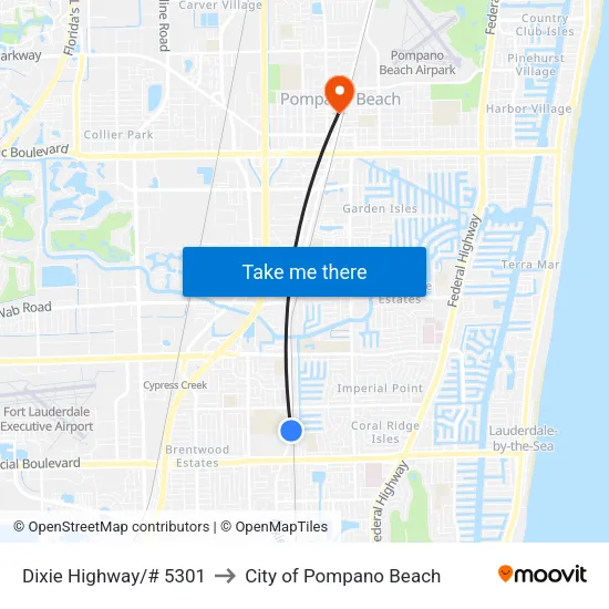 Dixie Highway/# 5301 to City of Pompano Beach map
