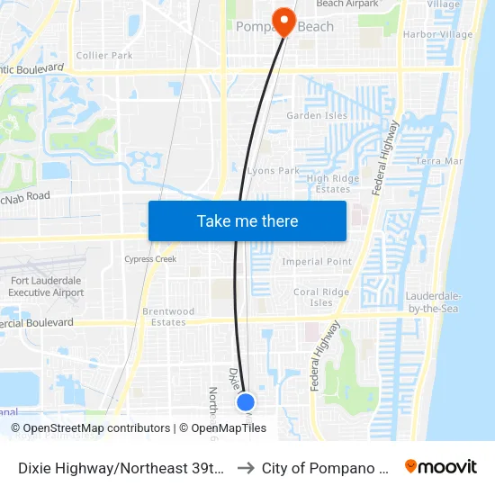 Dixie Highway/Northeast 39th Street to City of Pompano Beach map