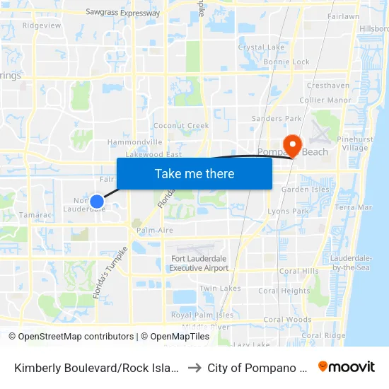 Kimberly Boulevard/Rock Island Road to City of Pompano Beach map