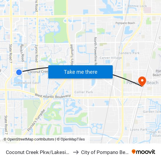 Coconut Creek Pkw/Lakeside D to City of Pompano Beach map