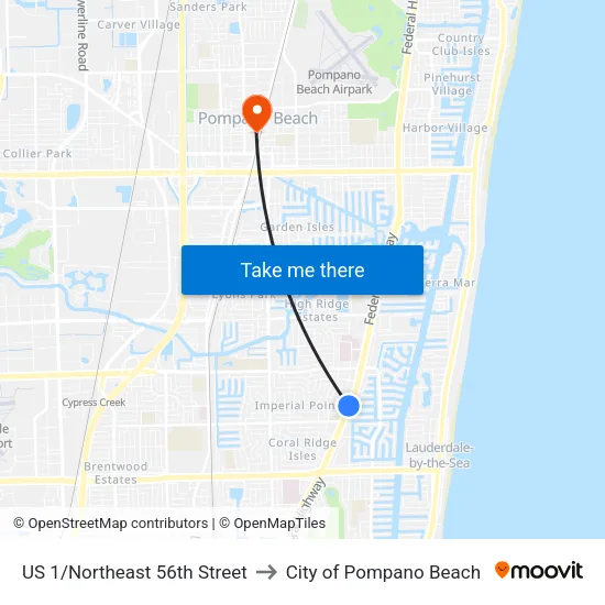 US 1/Northeast 56th Street to City of Pompano Beach map