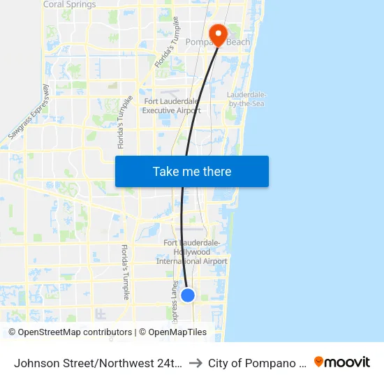 Johnson Street/Northwest 24th Avenue to City of Pompano Beach map