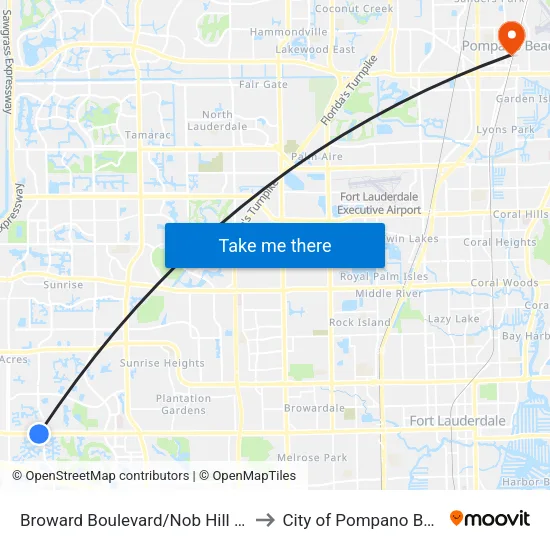Broward Boulevard/Nob Hill Road to City of Pompano Beach map