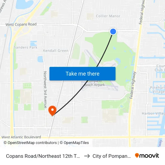 Copans Road/Northeast 12th Terrace (West) to City of Pompano Beach map