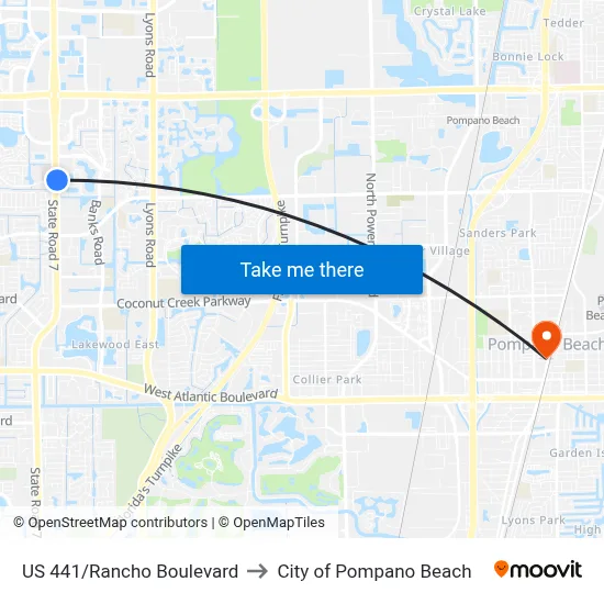 US 441/Rancho Boulevard to City of Pompano Beach map