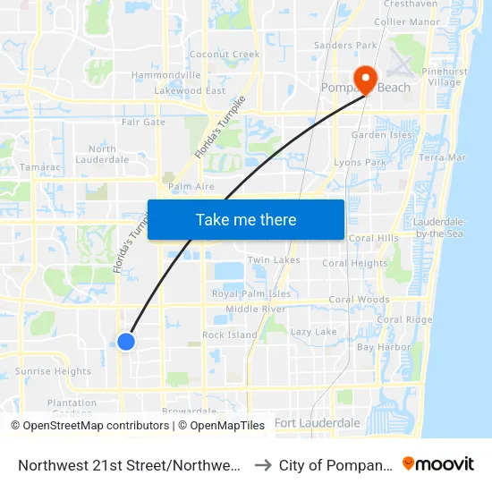 Northwest 21st Street/Northwest 49th Avenue to City of Pompano Beach map