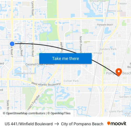 US 441/Winfield Boulevard to City of Pompano Beach map