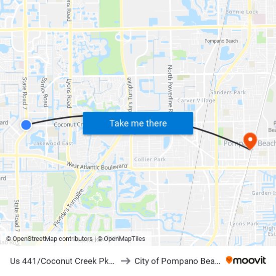 Us 441/Coconut Creek Pkwy to City of Pompano Beach map