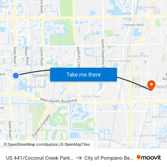 US 441/Coconut Creek Parkway to City of Pompano Beach map