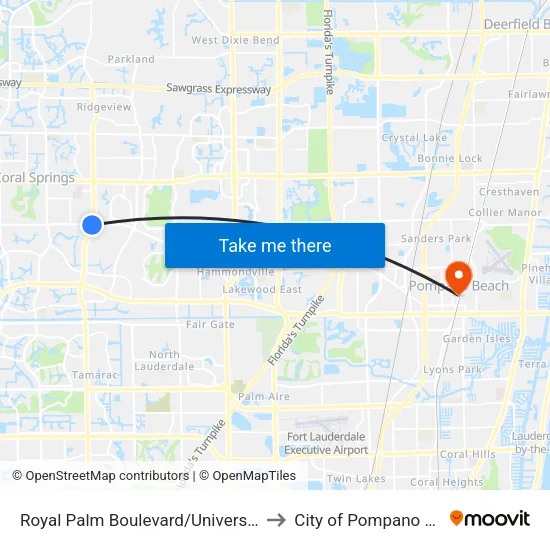 Royal Palm Boulevard/University Drive to City of Pompano Beach map