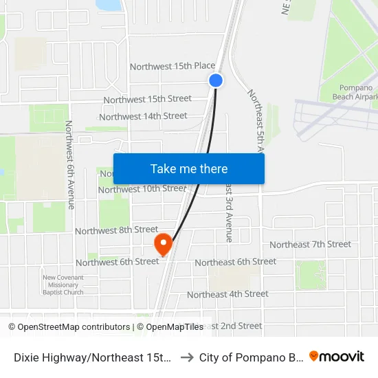 Dixie Highway/Northeast 15th Court to City of Pompano Beach map