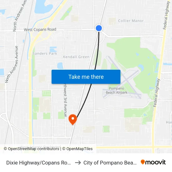 Dixie Highway/Copans Road to City of Pompano Beach map