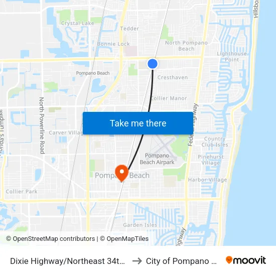 Dixie Highway/Northeast 34th Street to City of Pompano Beach map