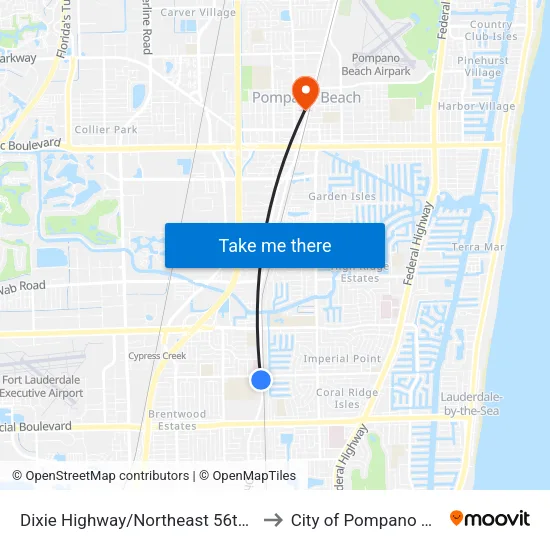 Dixie Highway/Northeast 56th Street to City of Pompano Beach map