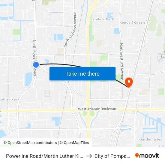 Powerline Road/Martin Luther King Jr Boulevard to City of Pompano Beach map
