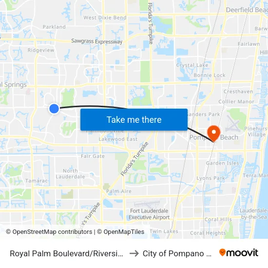 Royal Palm Boulevard/Riverside Drive to City of Pompano Beach map