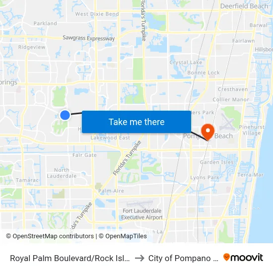 Royal Palm Boulevard/Rock Island Road to City of Pompano Beach map