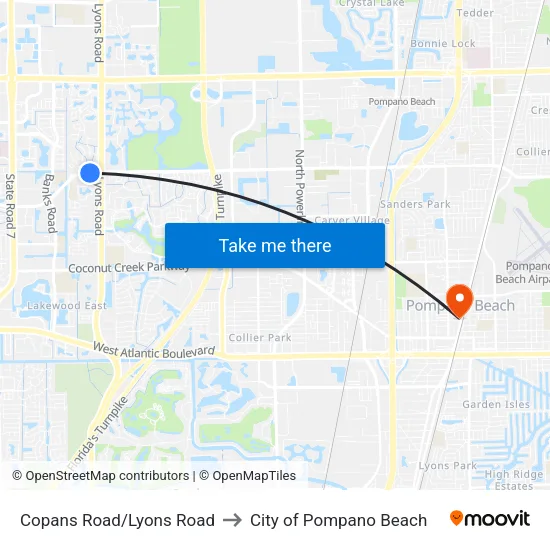 Copans Road/Lyons Road to City of Pompano Beach map