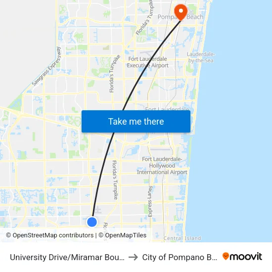 University Drive/Miramar Boulevard to City of Pompano Beach map
