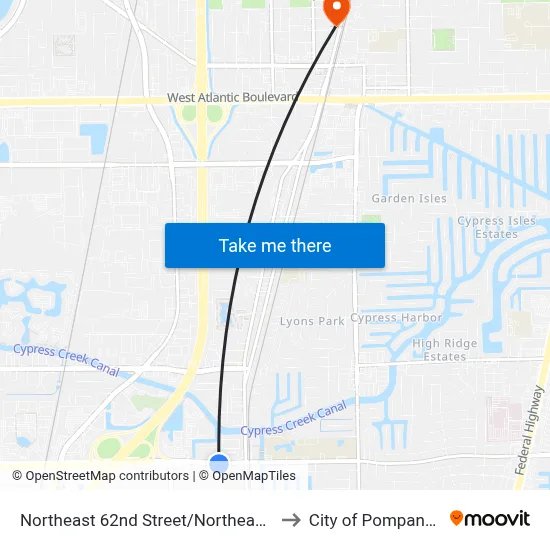 Northeast 62nd Street/Northeast 9th Avenue to City of Pompano Beach map