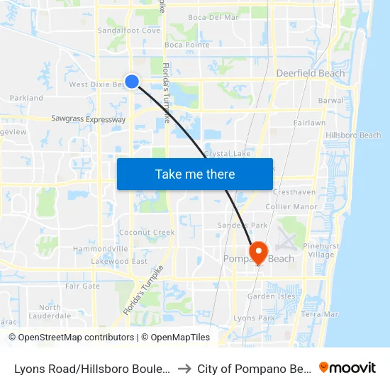 Lyons Road/Hillsboro Boulevard to City of Pompano Beach map