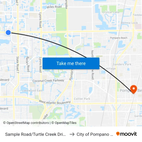 Sample Road/Turtle Creek Drive (West) to City of Pompano Beach map