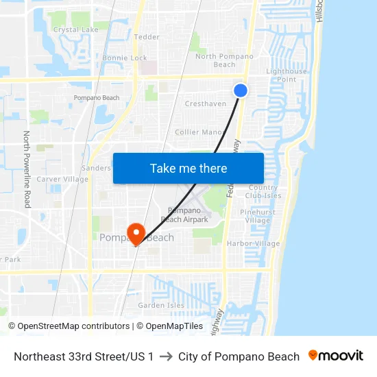Northeast 33rd Street/US 1 to City of Pompano Beach map