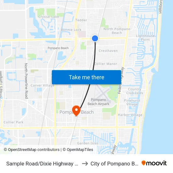 Sample Road/Dixie Highway (West) to City of Pompano Beach map