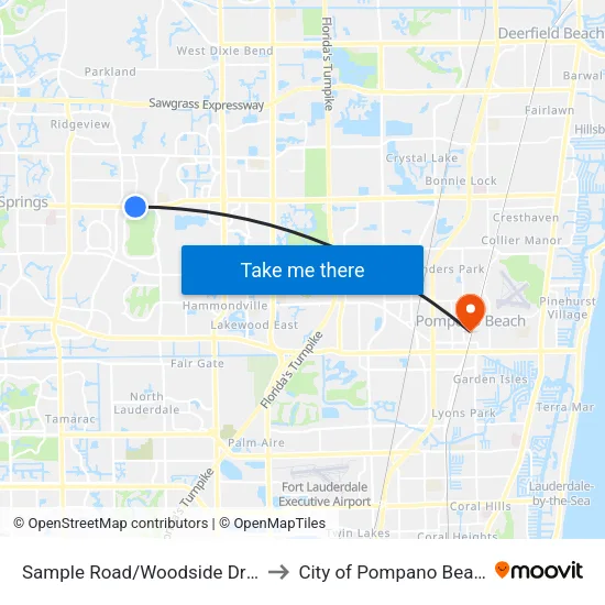 Sample Road/Woodside Drive to City of Pompano Beach map