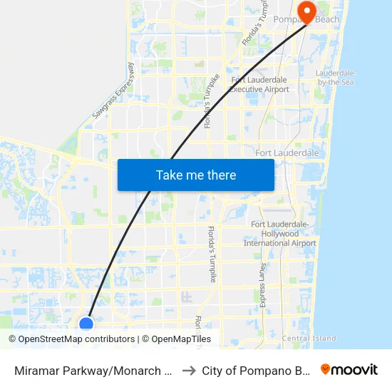 Miramar Parkway/Monarch Lakes to City of Pompano Beach map