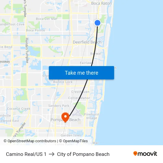 Camino Real/US 1 to City of Pompano Beach map